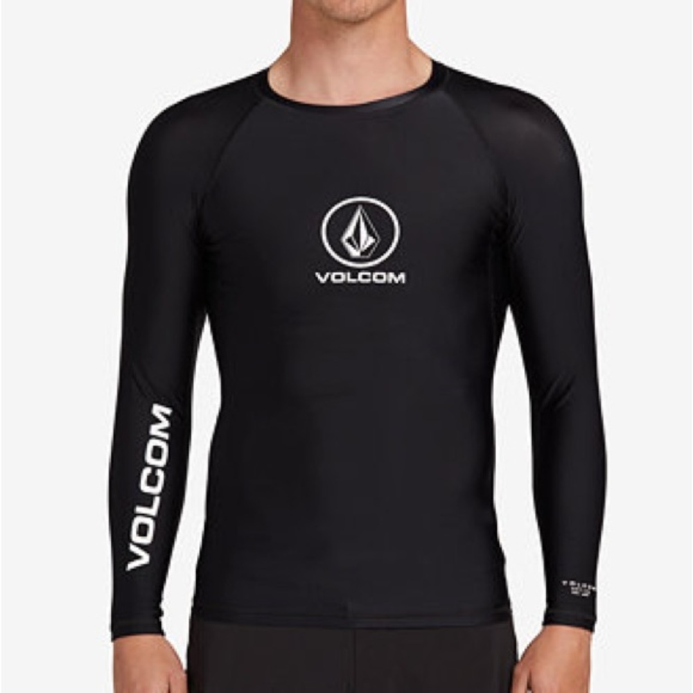 Volcom Lido Solid Rash Guard Black Performance Long Sleeve Anti UV Anti-uv 50+